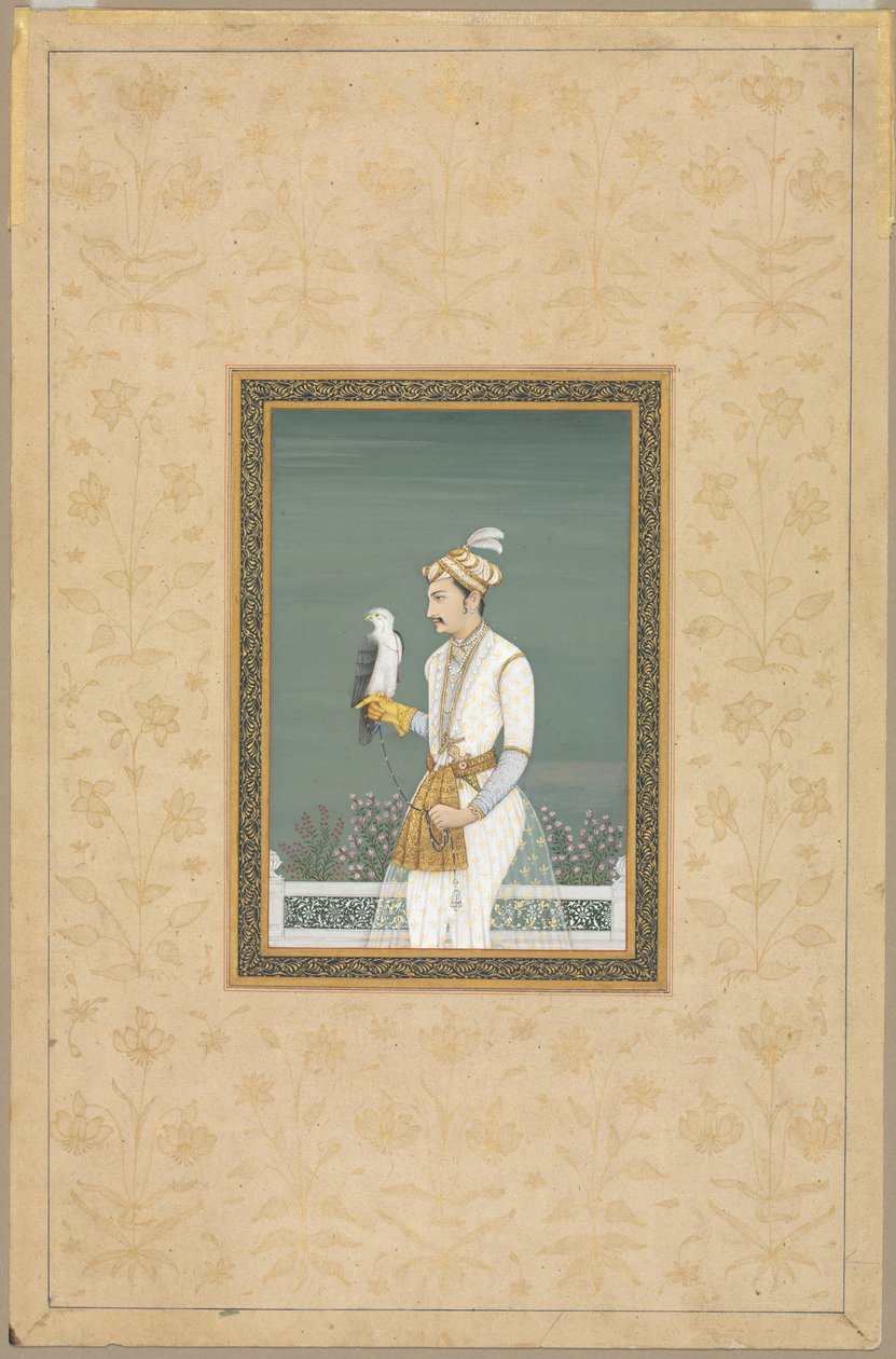 Portret księcia z jastrzębiem autorstwa School Mughal