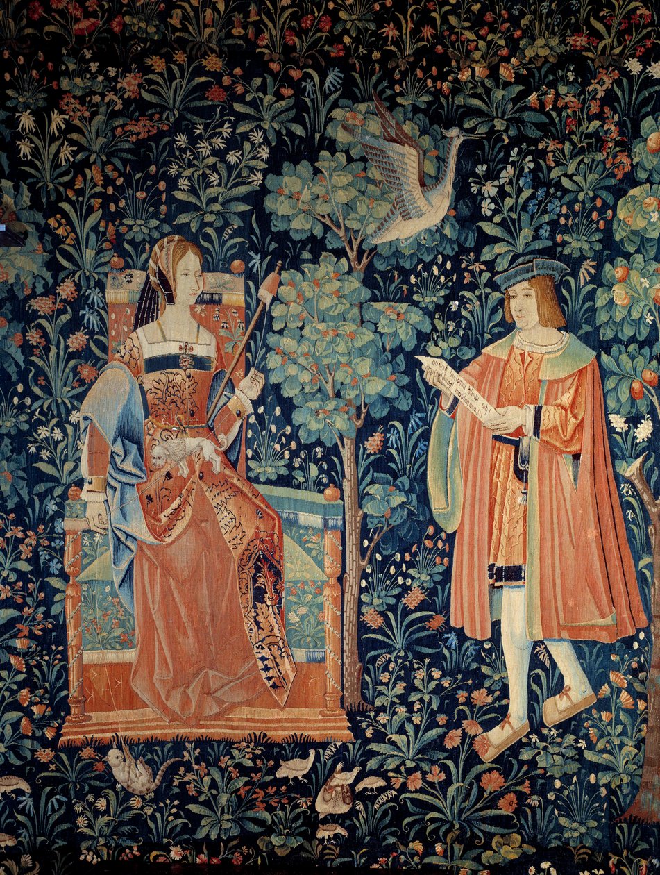 Kurtyna życia majestatycznego: uprzejma scena miłosna. Szczegół. Gobelin z wełny i jedwabiu wykonany około 1520 roku w Holandii. Paryż, Narodowe Muzeum Średniowiecza, Thermes de Cluny autorstwa School Netherlandish