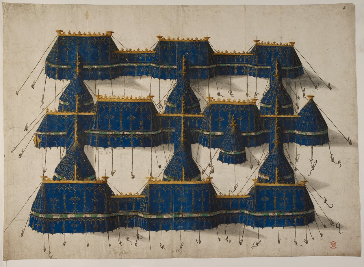 Projekt pawilonu królewskiego w kolorze niebieskim i złotym, ok. 1520 (welin) autorstwa School Netherlandish