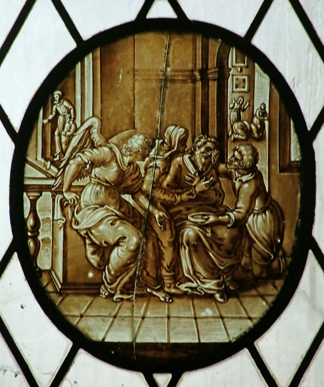 Roundel: Tobiasz uzdrowiony ze ślepoty, prawdopodobnie XIX wiek (witraże) autorstwa School Netherlandish