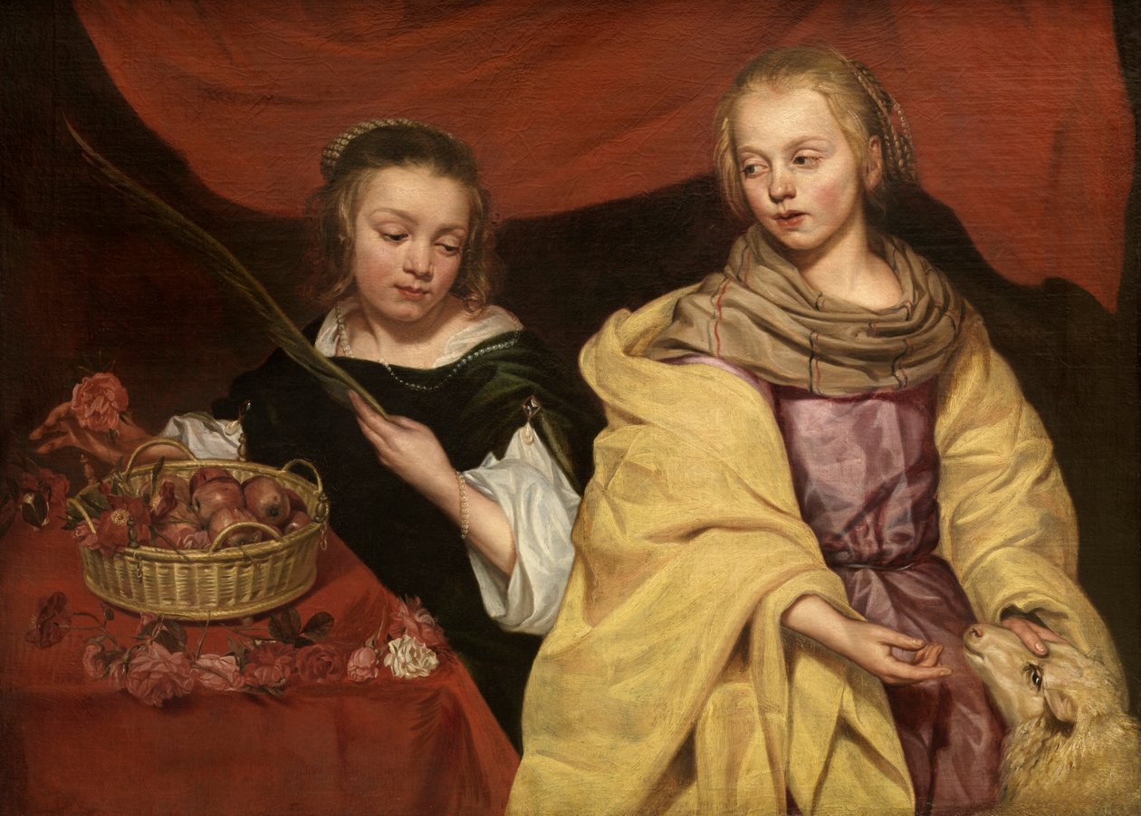 Święci Agnieszka z Rzymu i Dorota z Cezarei (olej na desce) autorstwa School Netherlandish