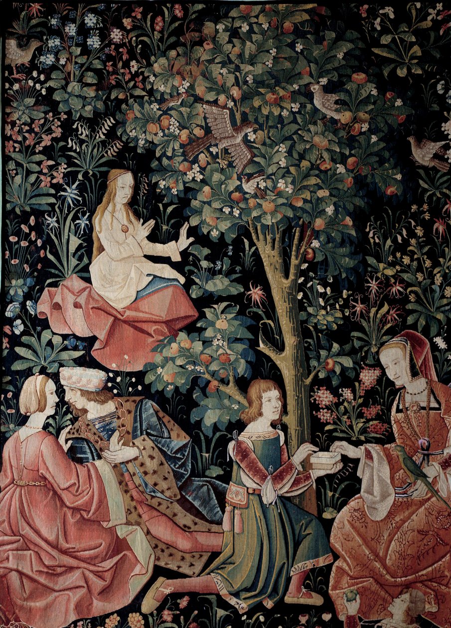 Kurtyna Seigneuriale Life: Scenes Galant Wełna i jedwabny gobelin wykonany około 1520 roku w Holandii. Słońce 2,6x3,7 m Paryż, Narodowe Muzeum Średniowiecza, Thermes de Cluny autorstwa School Netherlandish