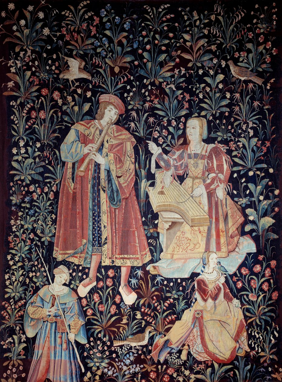 Kurtyna Seigneuriale Life: koncert Gobelin z wełny i jedwabiu wykonany około 1520 roku w Holandii. Słońce 2,6x3,7 m Paryż, Narodowe Muzeum Średniowiecza, Thermes de Cluny autorstwa School Netherlandish