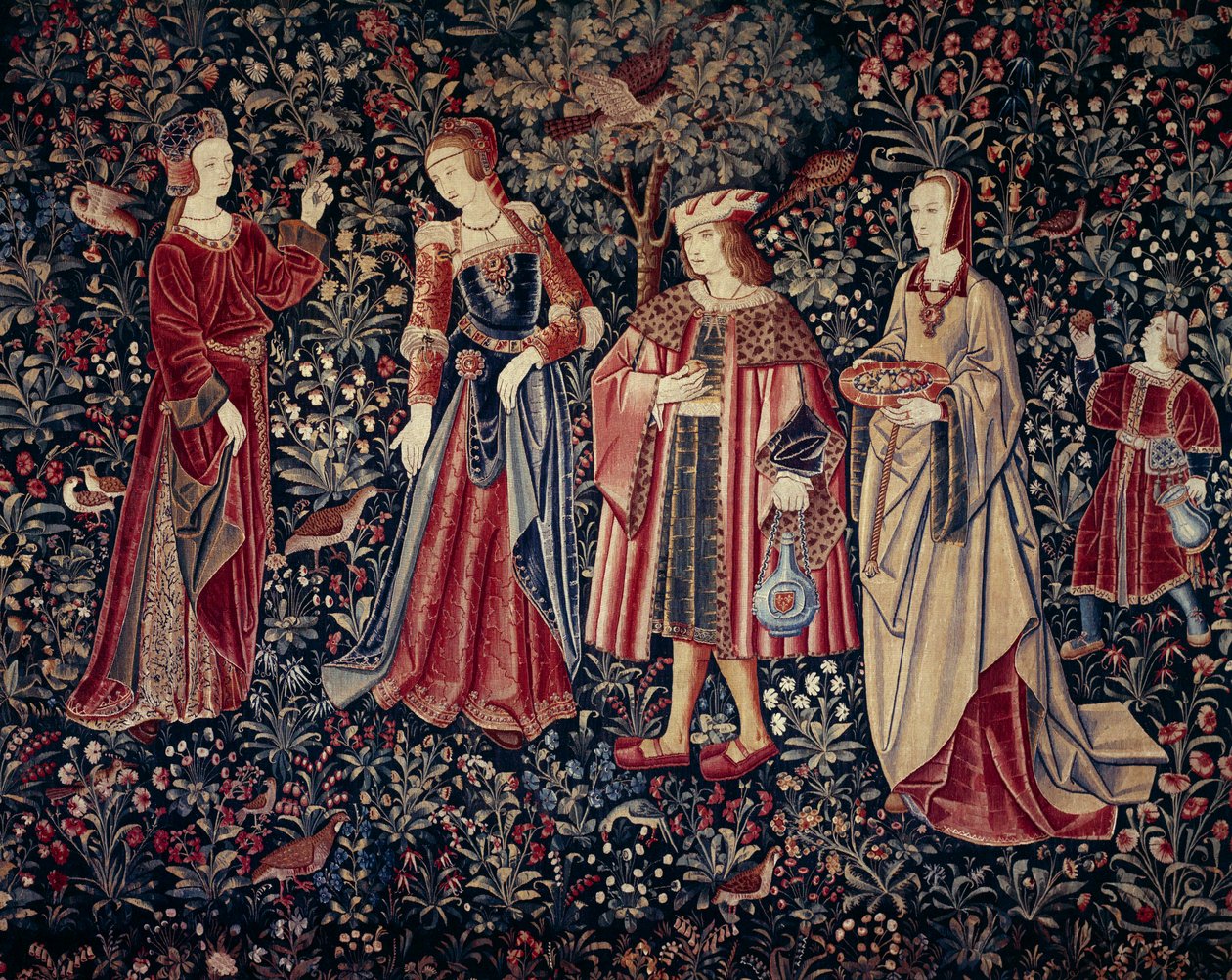 Zasłona Seigneuriale Life: spacer (Gobelin z wełny i jedwabiu, ok. 1520 ) autorstwa School Netherlandish