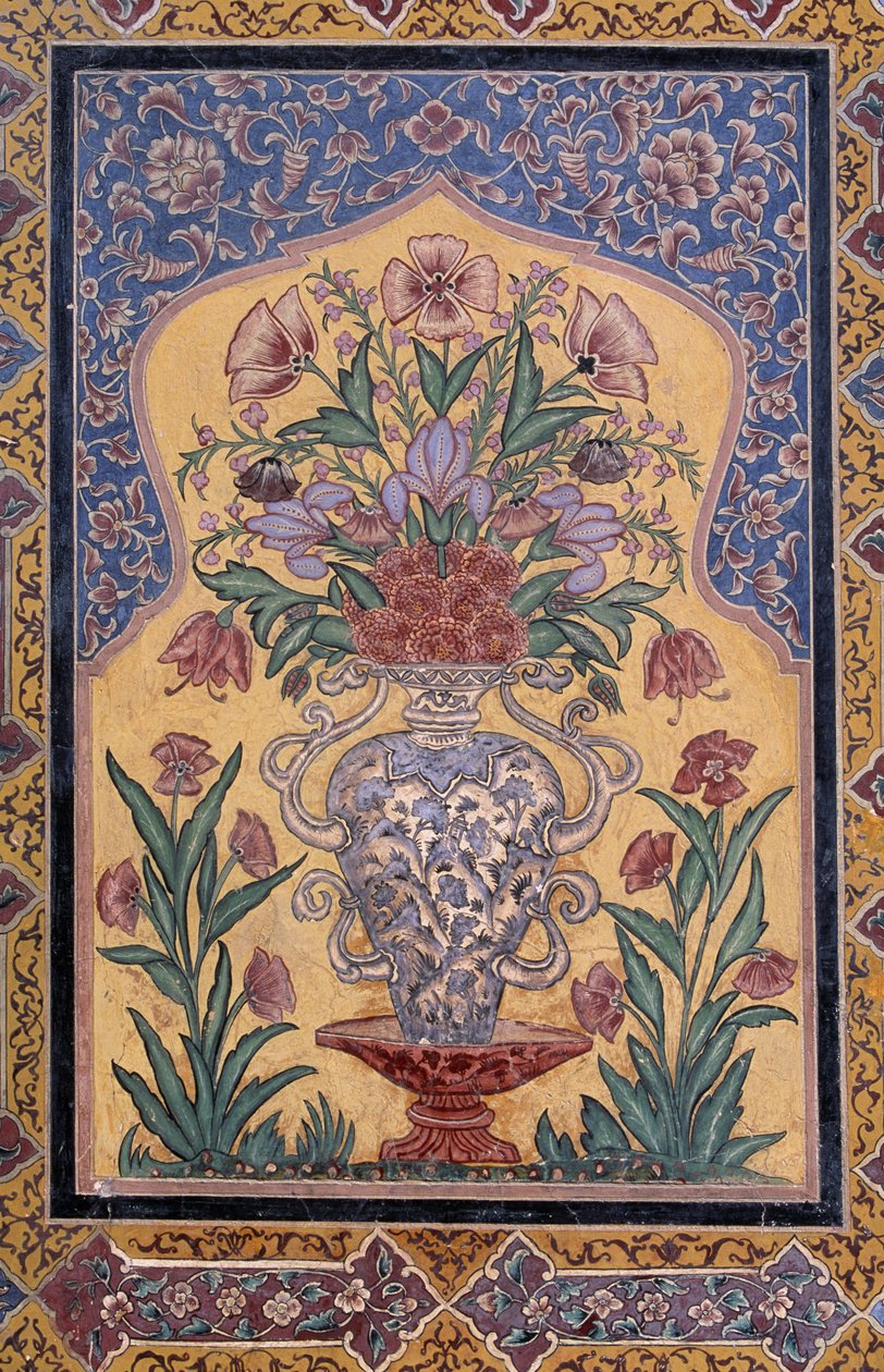 Wazon z kwiatami, detal dekoracyjny z meczetu Wazir Khan (XVII wiek), Lahore, Pendżab, Pakistan autorstwa School Pakistani