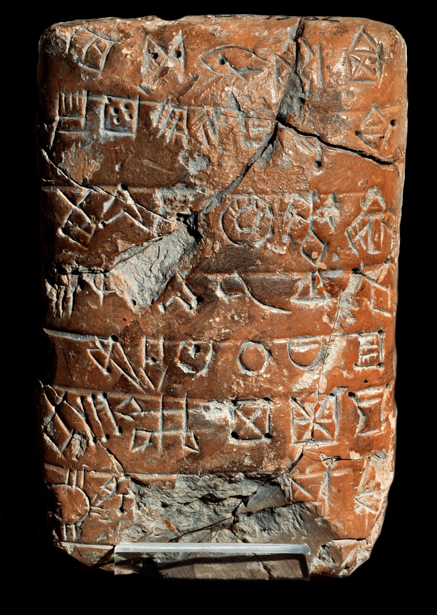 Inskrypcje w Linear Elamicie; Nierozszyfrowane pismo. Tabliczka gliniana, okres akadyjski (2325-2160 p.n.e.) autorstwa School Persian