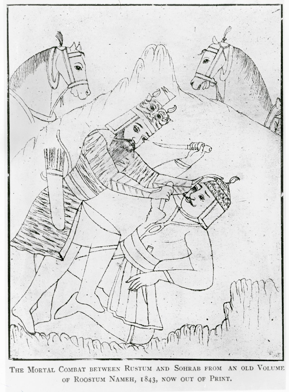 Rustam nieświadomie zabił swojego syna Sohraba w bitwie autorstwa School Persian