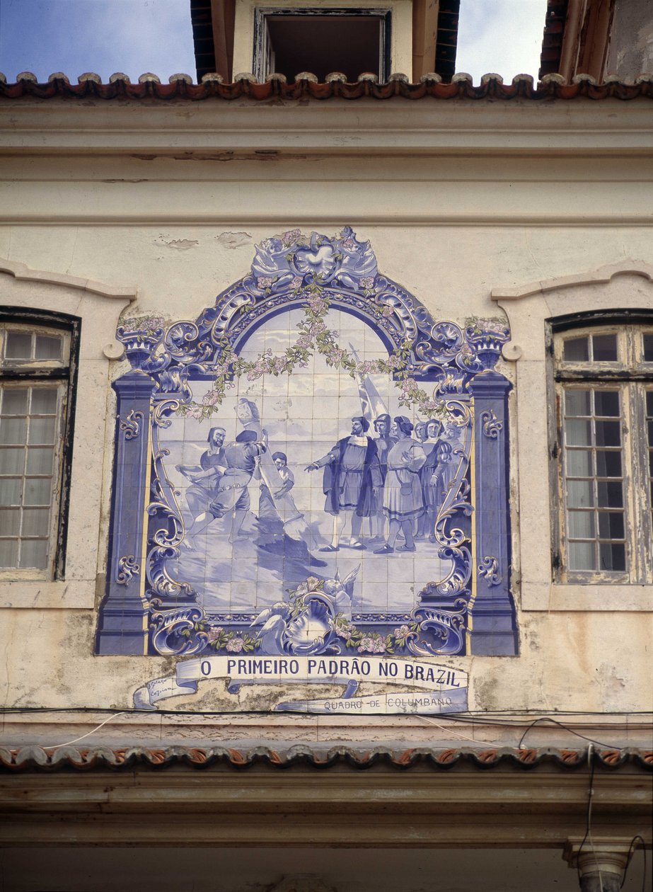 Odkryta Brazylia w 1500 przez Pedro Alvares Cabral (1467/8- około 1520). Płytki w okolicach Lizbony. autorstwa School Portuguese