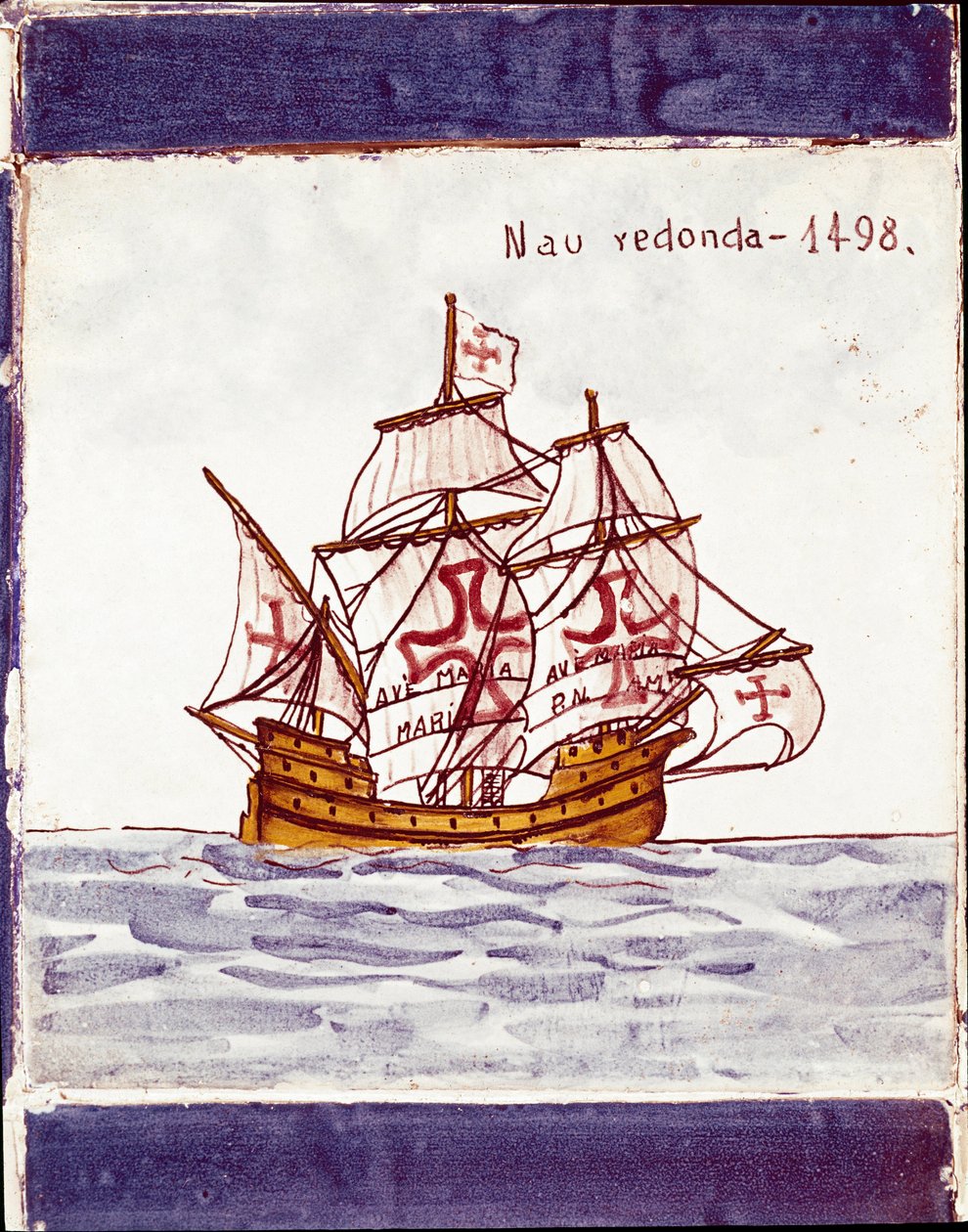 Reprezentacja karaku (nawy) floty portugalskiej (Rysunek na ceramice) autorstwa School Portuguese