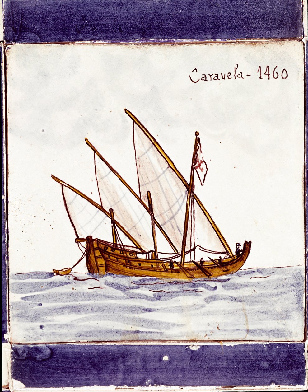 Reprezentacja karaweli floty portugalskiej (Rysunek na ceramice (azulejo) autorstwa School Portuguese