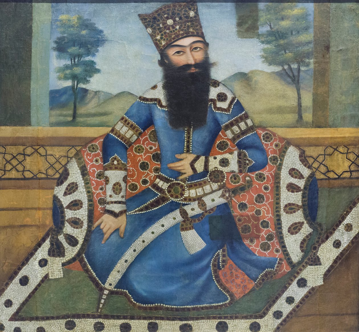 Portret Fath Ali Shah, nieznany artysta (olej na płótnie) autorstwa School Qajar