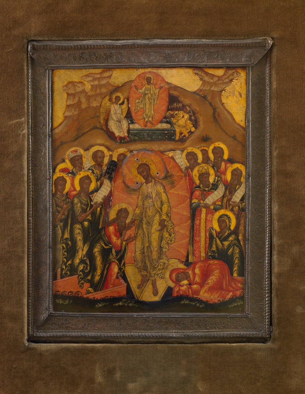 Anastasis (Nękanie piekła), ok. 1650-70 (złoto płatkowe i tempera na drewnie) autorstwa School Russian
