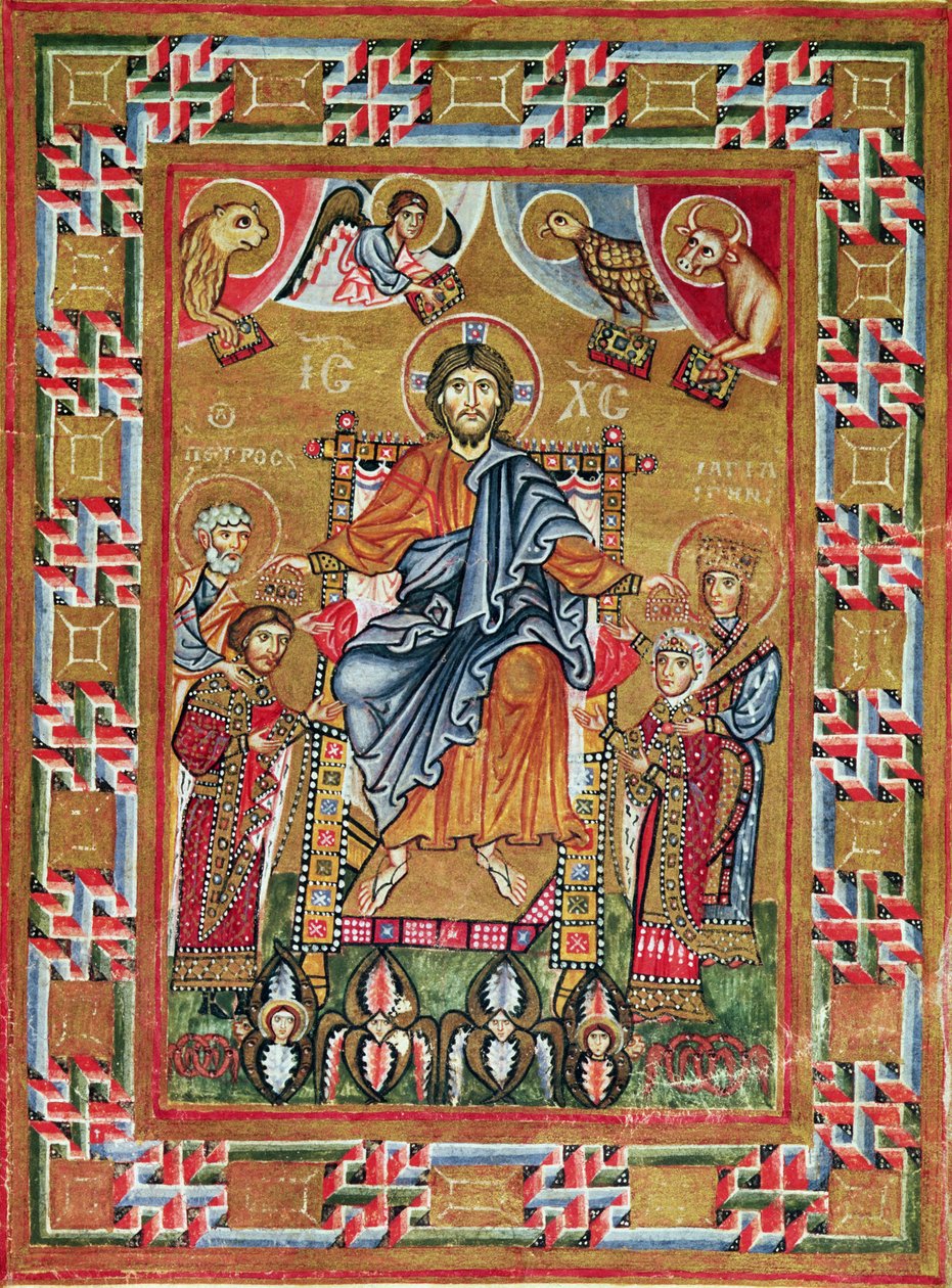 Chrystus na tronie, z Psałterza Egberta, arcybiskupa Trewiru (pergamin) autorstwa School Russian