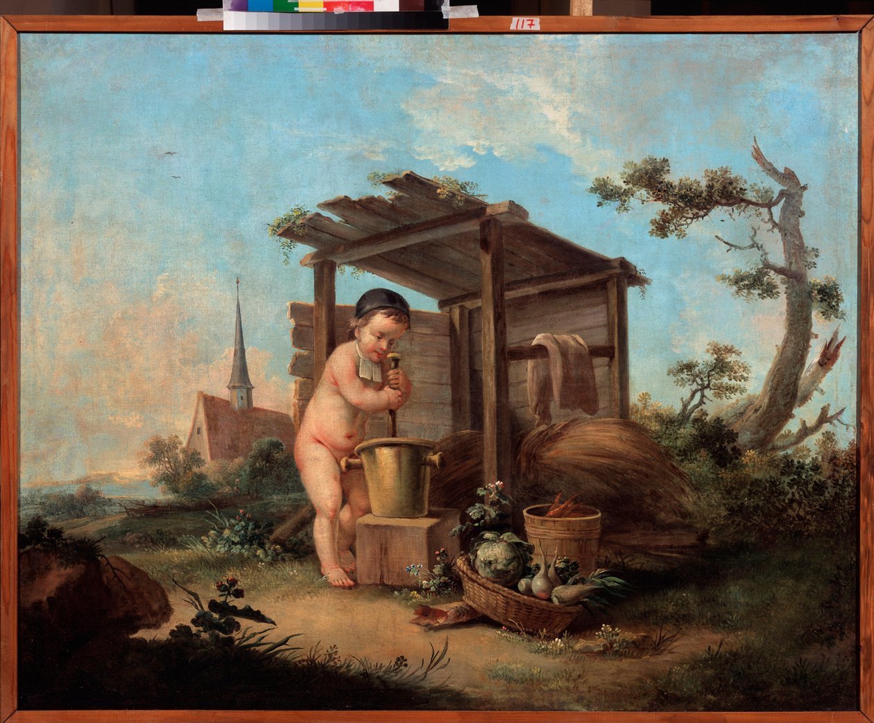 Amorek chemik. Obraz rosyjskiego mistrza, olej na płótnie, II poł. XVIII w. Państwowe Muzeum Sztuki, Jekaterynburg (Jekaterynburg) (Rosja). autorstwa School Russian