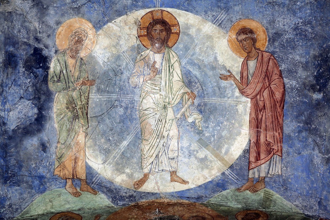La transfiguration de Christ- Przemienienie Jezusa - Starożytne rosyjskie freski - XII wiek - Fresk - Klasztor Mirozhsky, Psków autorstwa School Russian