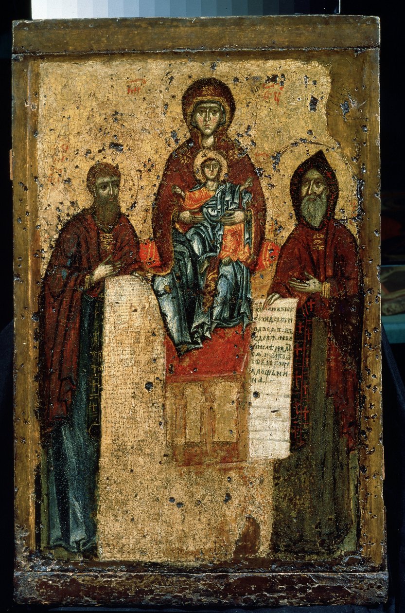 Rosyjska ikona „Dziewica z jaskiń”. Obraz na drewnie z 1288 r. Państwowa Galeria Trietiakowska, Moskwa autorstwa School Russian