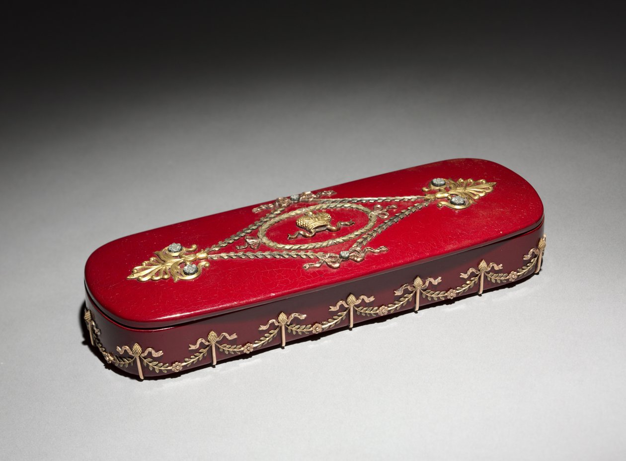Lacquer Box, firma Peter Carl Fabergé (1846-1920), pudełko Factory N. Lukutin, ok. 1890 (lakier, papier-mache, złoto, diamenty) autorstwa School Russian