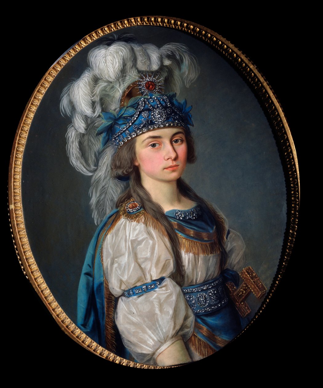 Aktorka i piosenkarka Praskovia Zhemchugova (1768-1803), jako Eliane, do opery Andre Ernesta Modeste (Andre-Ernest-Modeste) Gretry (1741-1813), „Les Mariages samnites”. Obraz rosyjskiego mistrza, olej na płótnie, koniec 1780 r. Rosyjska sztuka scenograficz autorstwa School Russian
