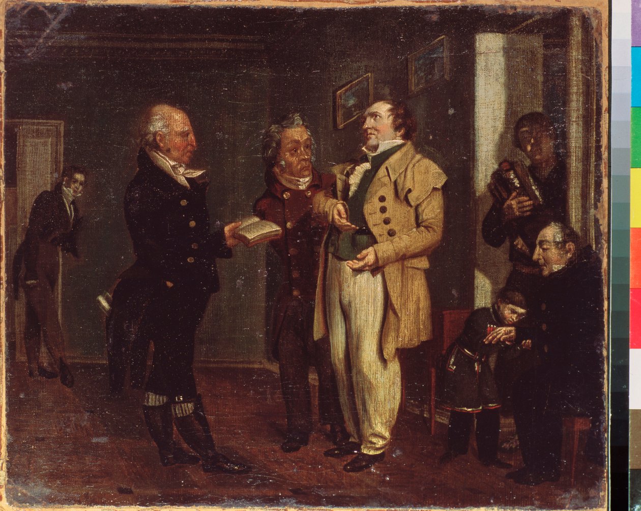 Książę Wasilij Chowański (1755-1830) i dowcipniś. Obraz rosyjskiego mistrza, olej na płótnie, pocz. XIX w. Państwowa Galeria Tretiakowska, Moskwa. autorstwa School Russian