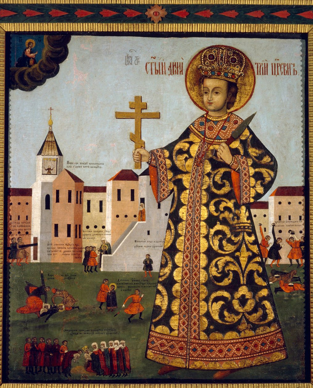 Carewicz Demetriusz (1582-1591) (lub Dymitr z Moskwy przed miastem Uglicz w Rosji). Malarstwo anonimowe, tempera na drewnie autorstwa School Russian