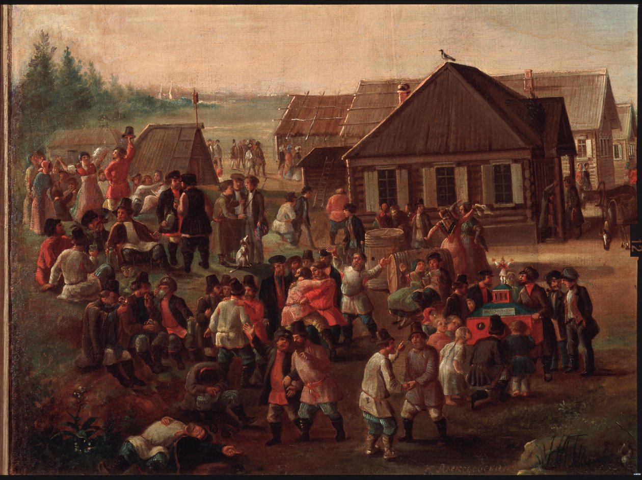 Uroczystości publiczne we wsi Aleksiejewskoje. Obraz rosyjskiego mistrza, olej na płótnie, połowa XIX wieku. Państwowa Galeria Tretiakowska, Moskwa. autorstwa School Russian