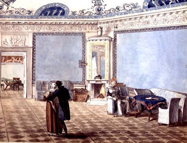Neoklasycystyczny niebieski salon w Petersburgu autorstwa School Russian