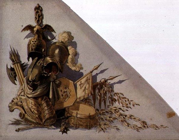 Neoklasyczne trofea broni: Europa, ok. 1825 (akwarela na papierze) autorstwa School Russian