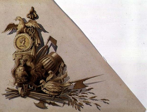 Neoklasyczne trofea broni, Rosja, ok. 1825 (akwarela na papierze) autorstwa School Russian