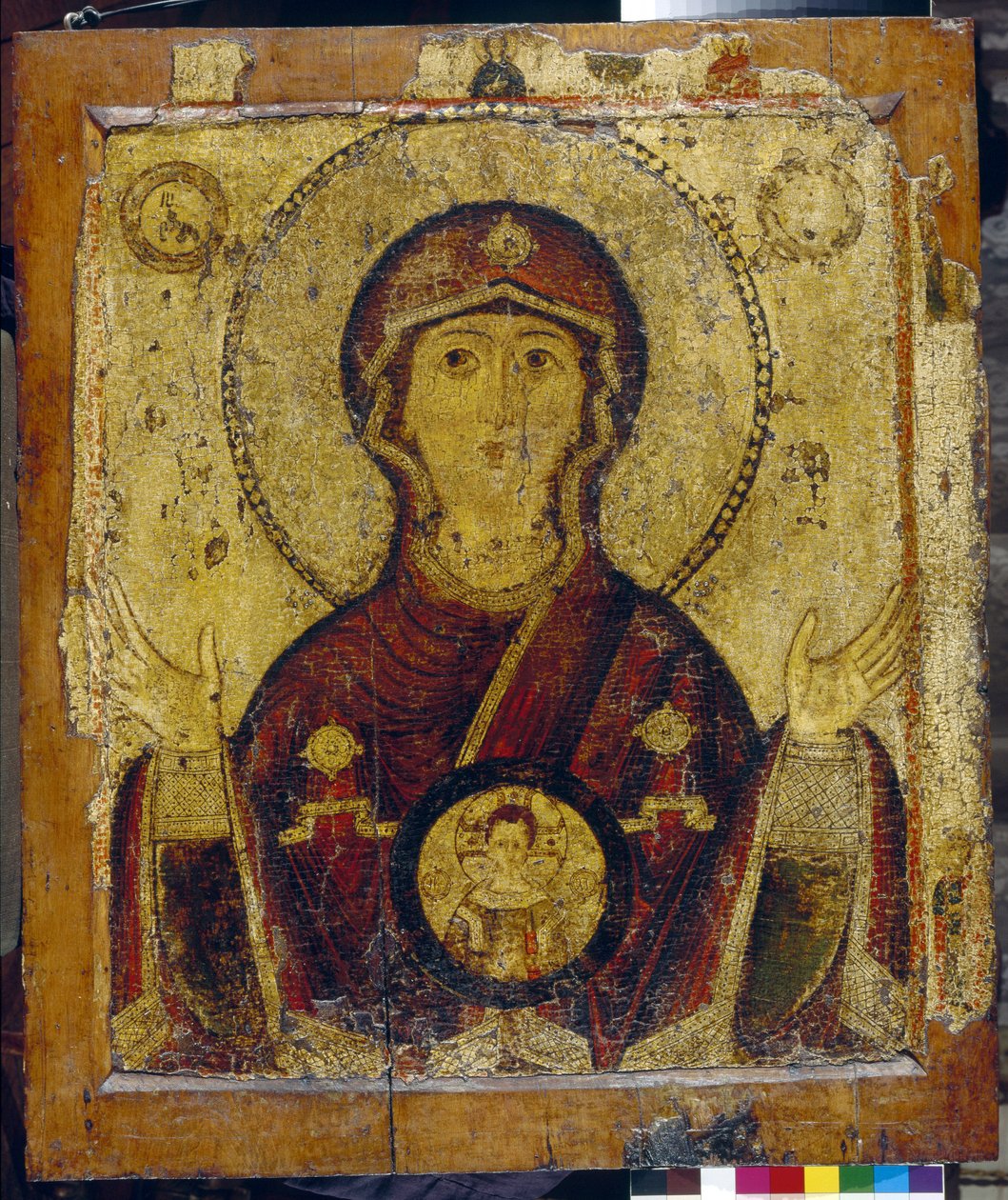Notre Dame du Signe - Icone russe, tempera sur bois (73,4x64 cm), debiut 13eme siecle - (Matka Boża Znaku, Tempera na desce, ikona rosyjska, początek XIII w.) - Państwowa Galeria Trietiakowska, Moskwa autorstwa School Russian