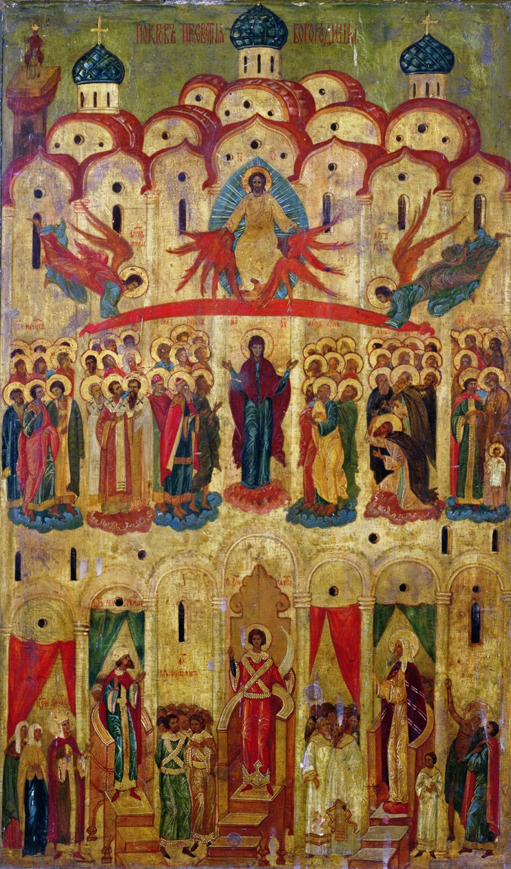 Ikona Pokrov (tempera na panelu) autorstwa School Russian