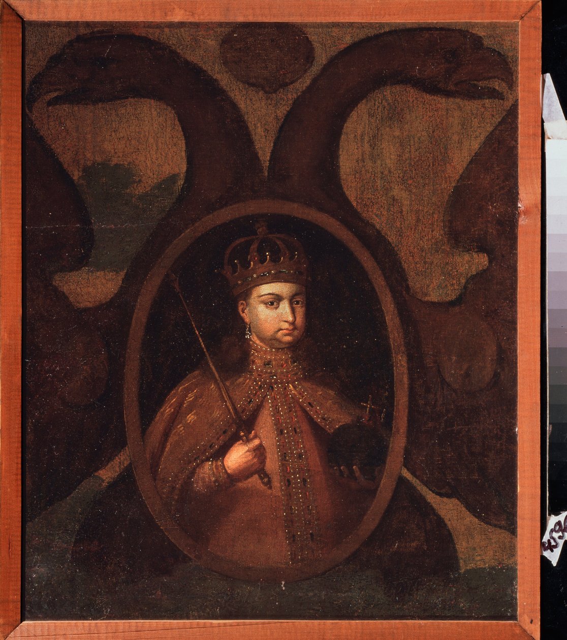 Portret regentki Zofii Aleksiejewny Romanowej (1657-1704). Obraz rosyjskiego mistrza, olej na płótnie, ok. 1680 r. Stara tradycyjna sztuka rosyjska autorstwa School Russian