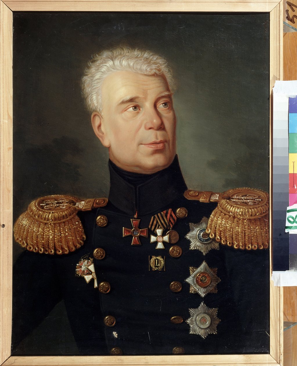 Portret odkrywcy admirała Iwana (Adam) Krusenstern (1770-1846) (Portret odkrywcy admirała I. Krusensterna). olej na płótnie, ok. 1850, XIX-wieczna sztuka rosyjska. Państwowe Centralne Muzeum Marynarki Wojennej w Sankt Petersburgu. autorstwa School Russian