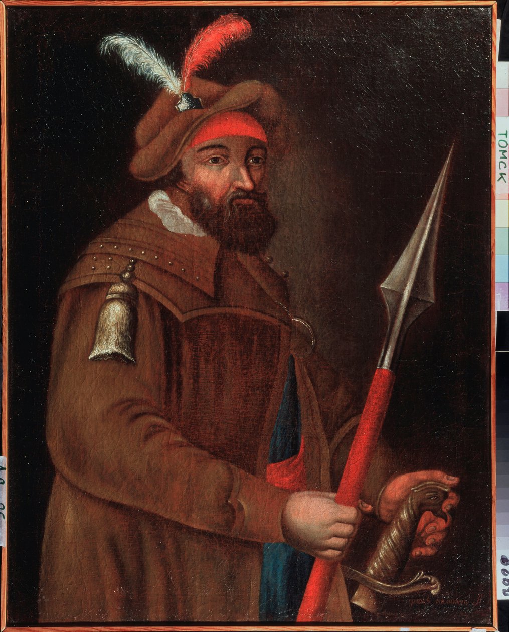 Portret przywódcy kozackiego Jermaka Tymofiejewicza (ur. 1532-1542-1585), zdobywcy Syberii. Malarstwo anonimowe, olej na płótnie, początek XVIII wieku. Państwowe Muzeum Sztuki, Tomsk (Rosja). autorstwa School Russian