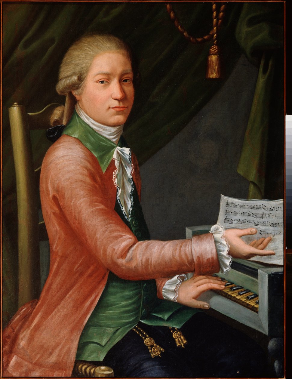 Portret kompozytora Yevstigneya Fomina (1761-1800). Obraz rosyjskiego mistrza, olej na płótnie, ok. 1780 r. Sztuka rosyjska autorstwa School Russian