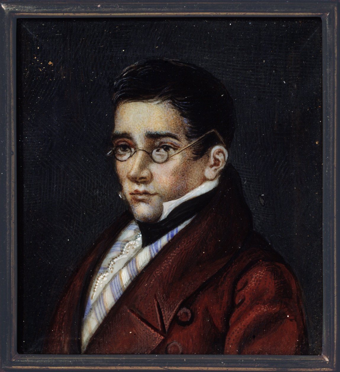 Portret dramaturga Aleksandra Siergiejewicza Gribojedowa (Aleksander S. Gribojedow) (1795-1829). Dzieło rosyjskiego mistrza, akwarela i gwasz na rogu, ok. 1820 r. Sztuka rosyjska autorstwa School Russian
