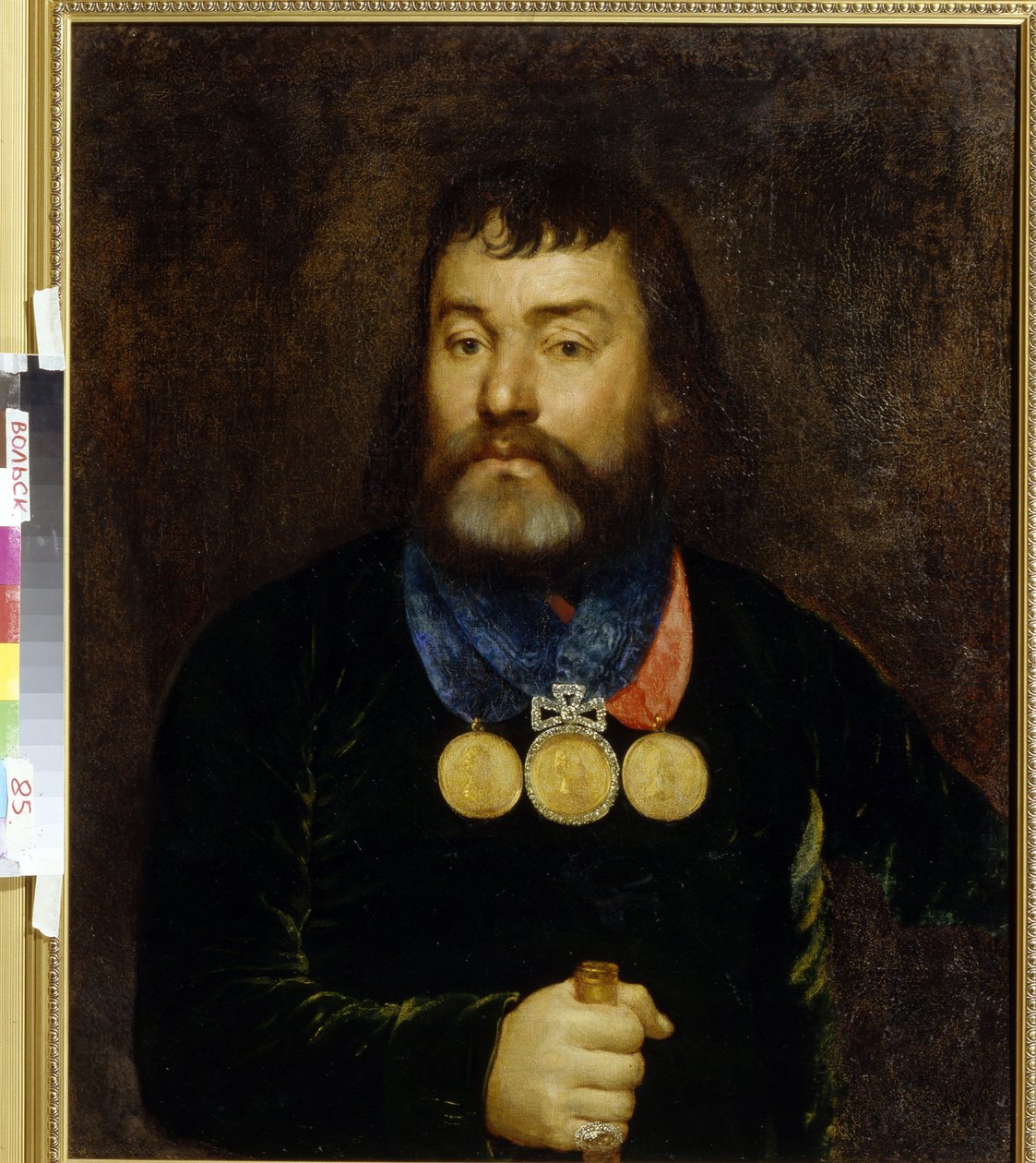 Portret poety Constantina Złobina (1777-1813). Dumnie noszący na szyi trzy złote i diamentowe medale. Malarstwo anonimowe, olej na płótnie, początek XIX wieku. Sztuka rosyjska autorstwa School Russian