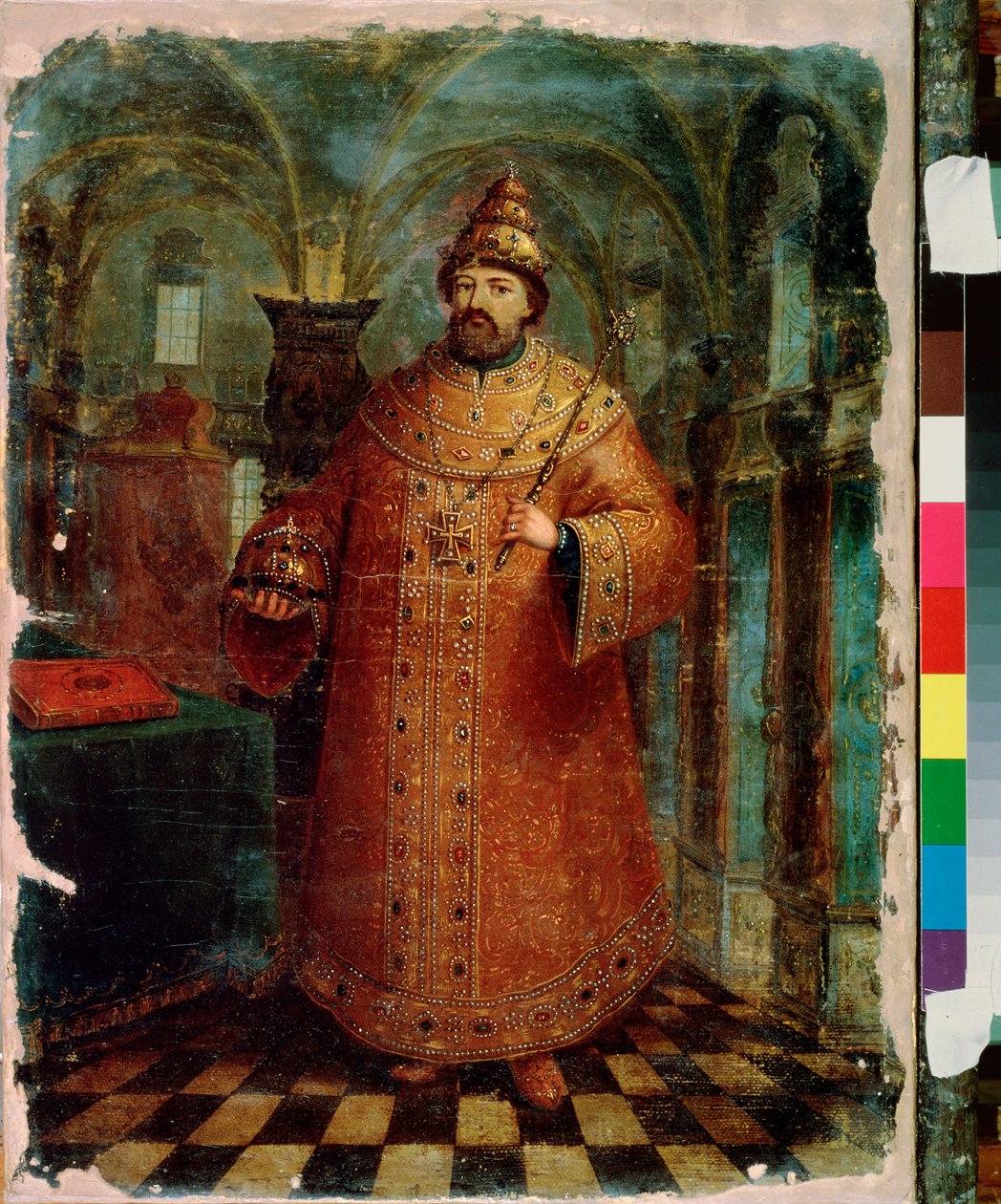 Portret cara Rosji Michała I (1596-1645). Obraz rosyjskiego mistrza, olej na płótnie, koniec XVII wieku. Stara tradycyjna sztuka rosyjska. Państwowe Muzeum Rosyjskie w Sankt Petersburgu. autorstwa School Russian