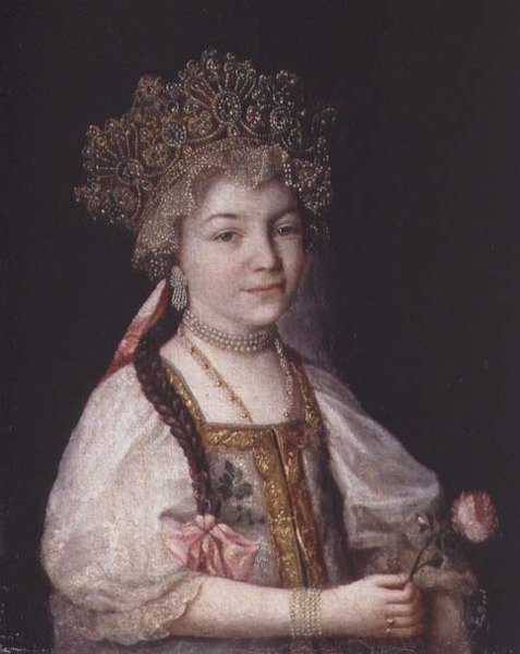 Portret Aleksandry Pawłowny w rosyjskim stroju narodowym, ok. 1790 (olej na płótnie) autorstwa School Russian