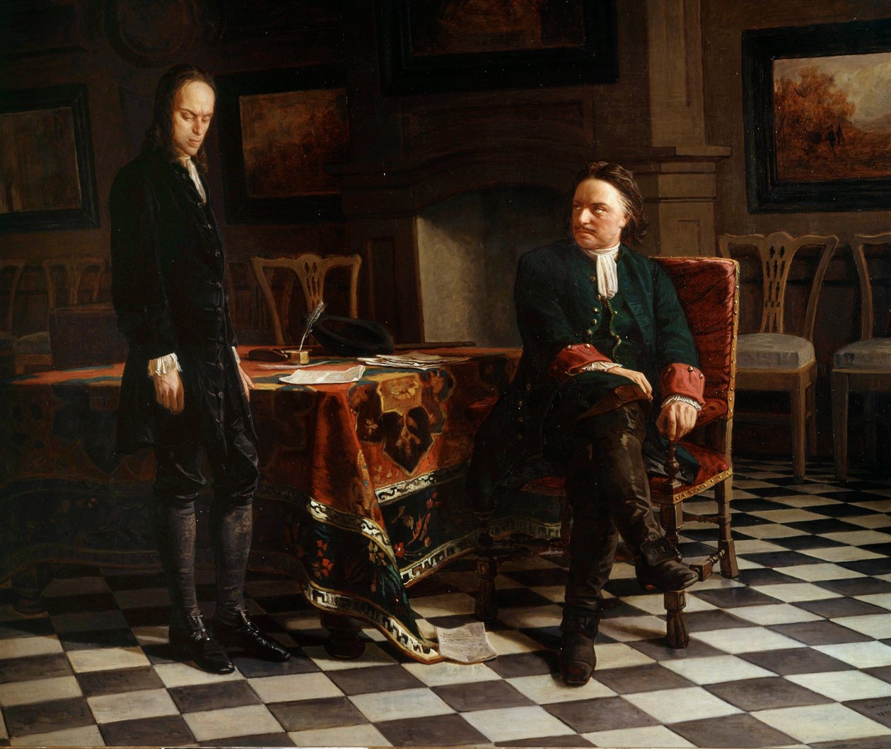 Portret Piotra I Wielkiego (1672-1725), cara rosyjskiego i jego syna Aleksy (1690-1718) Malarstwo szkoły rosyjskiej autorstwa School Russian