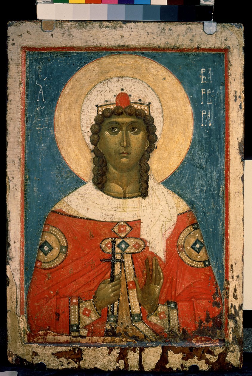 Ikona rosyjska „Reprezentacja św. Barbary”. malowanie na drewnie autorstwa School Russian