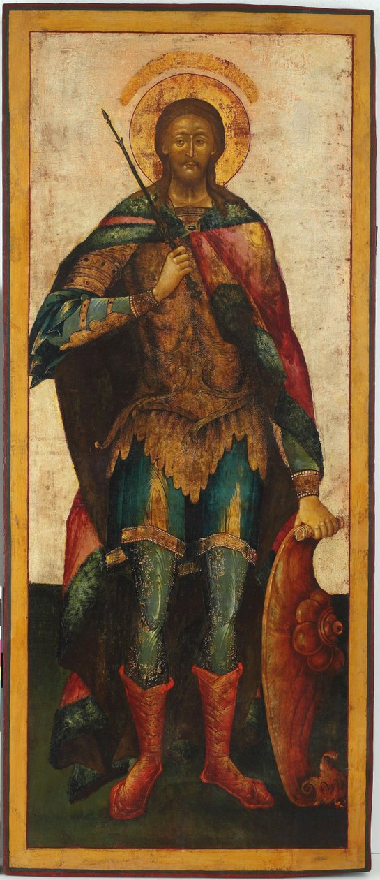 Święty Aleksandr Newski (1220-1263) - (św. Aleksander Newski) - Święty Aleksander Newski - ikona rosyjska. Tempera na desce, druga połowa XVIII wieku. Wymiar : 142,5x61 cm Muzeum Ikonen Recklinghausen autorstwa School Russian
