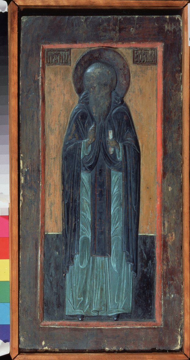 Święty Zosimus z Sołowek (zm. 1478). Ikona rosyjska, drewno polichromowane, połowa XVI w. Stara tradycyjna sztuka rosyjska z Północy. Regionalne Muzeum Sztuk Pięknych i Stosowanych, Smoleńsk (Rosja). autorstwa School Russian