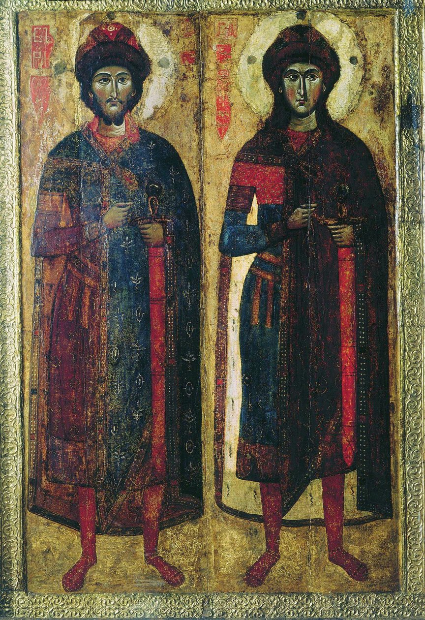 Święci Borys i Gleb, ikona rosyjska autorstwa School Russian