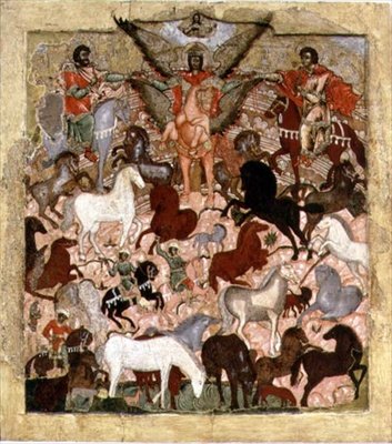 Cud Archanioła Michała, ikona rosyjska, koniec XVII-pocz. XVIII w. (tempera na desce) autorstwa School Russian