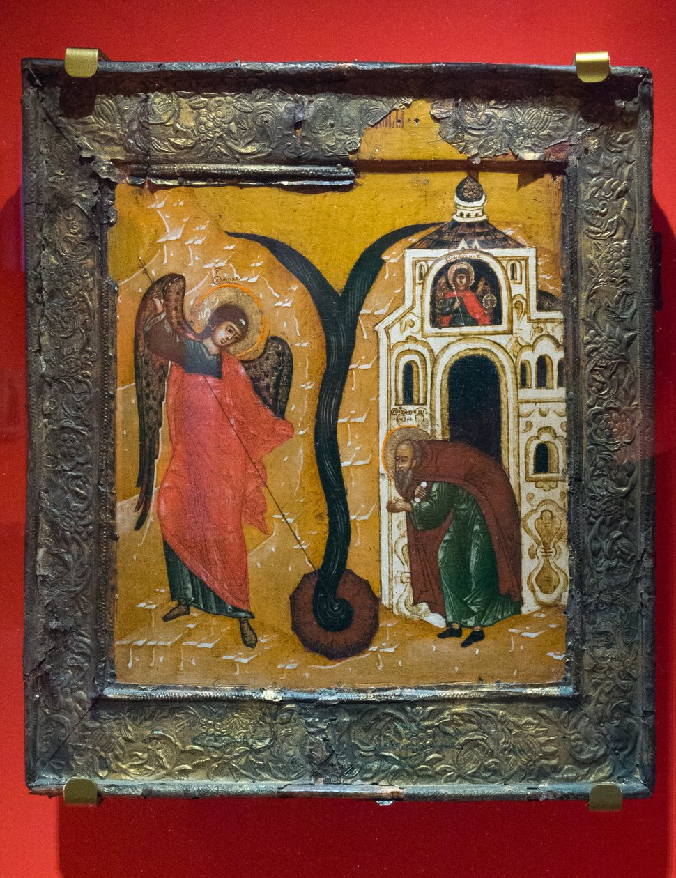 "Cud Michała Archanioła w Chonae", XVII wiek (tempera na drewnie) autorstwa School Russian