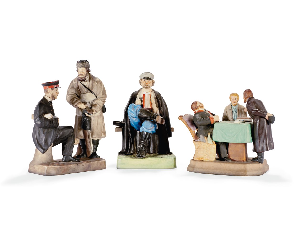 Trzy grupy figur porcelanowych przy Fabryce Porcelany Gardner, k. XIX w. (porcelana) autorstwa School Russian
