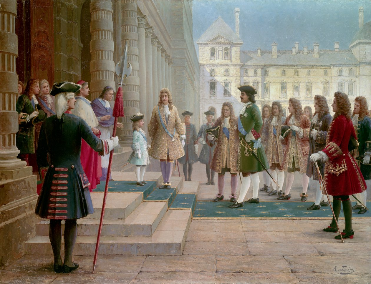 Car Pierre Le Grand (1672-1725) powitany przez dziecko Ludwika XV w Wersalu w 1717 r. - Obraz Gorsky