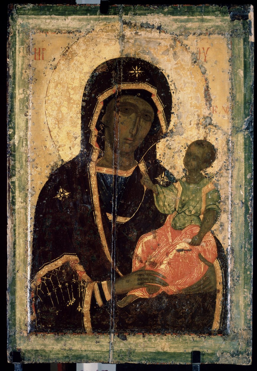 „Virgin Hodegetria (Hodigitria)”” Rosyjska ikona. Malowanie na drewnie. ok. 1360 r. Państwowa Galeria Trietiakowska, Moskwa autorstwa School Russian