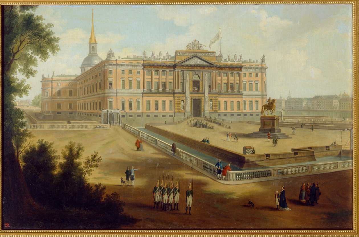 Vue du palais Michel a Sankt Petersburg (Widok na Pałac Michała w Sankt Petersburgu). Malarstwo anonimowe, olej na płótnie, ok. 1800 r. Sztuka rosyjska autorstwa School Russian