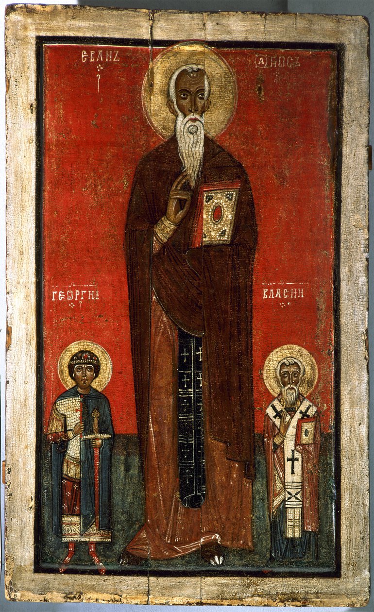 Święty Jan Klimakos ze Świętym Jerzym i Świętym Błażejem Rosyjska ikona XIII-wieczne Państwowe Muzeum Rosyjskie Sankt Petersburg autorstwa School Russian